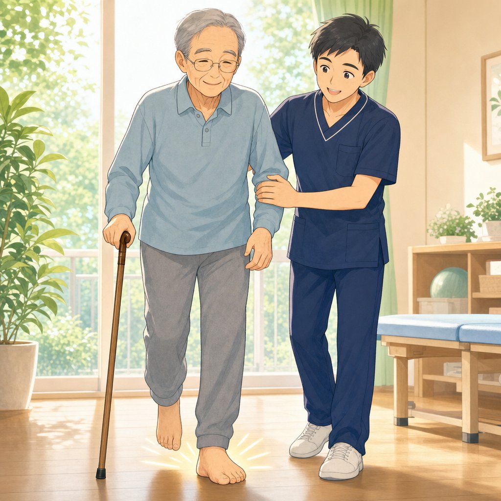 尖足だった足が踵をついて歩けるようになるイラスト