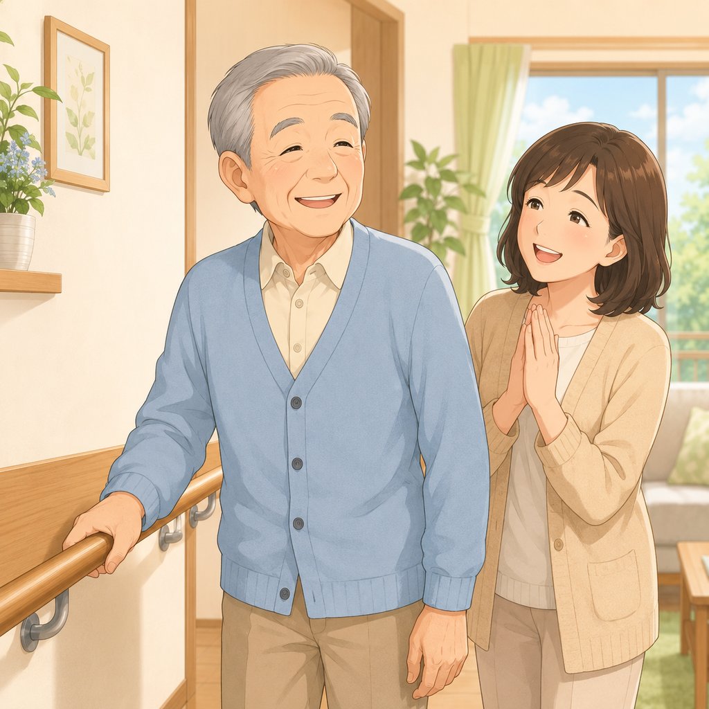 笑顔のご利用者とご家族のイラスト