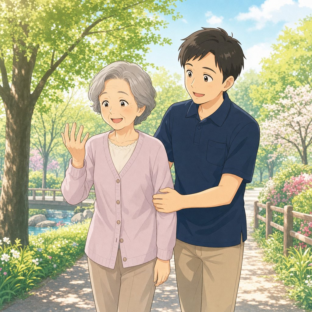 施術を受けて喜ぶご利用者のイラスト